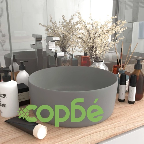 Луксозна кръгла мивка, матово светлосива, 40x15 см, керамика ➤ топ цена ➤ sorbe.bg