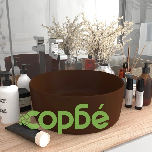 Луксозна кръгла мивка, матово тъмнокафява, 40x15 см, керамика ➤ топ цена ➤ sorbe.bg