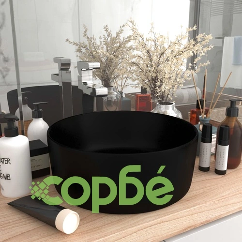 Луксозна кръгла мивка, матово черна, 40x15 см, керамика ➤ топ цена ➤ sorbe.bg