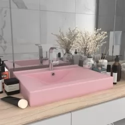 Луксозна мивка с отвор за кран розов мат 60x46 см керамика