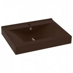 Луксозна мивка с отвор за кран тъмнокафяв мат 60x46 см керамика