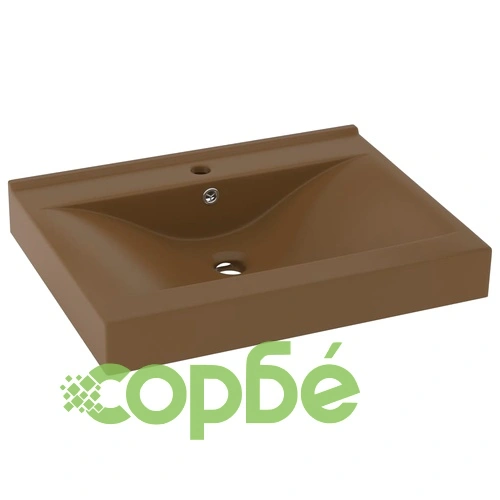 Луксозна мивка с отвор за кран кремав мат 60x46 см керамика ➤ топ цена ➤ sorbe.bg