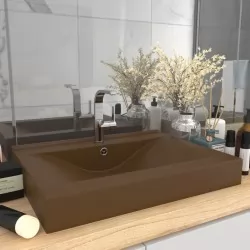 Луксозна мивка с отвор за кран кремав мат 60x46 см керамика