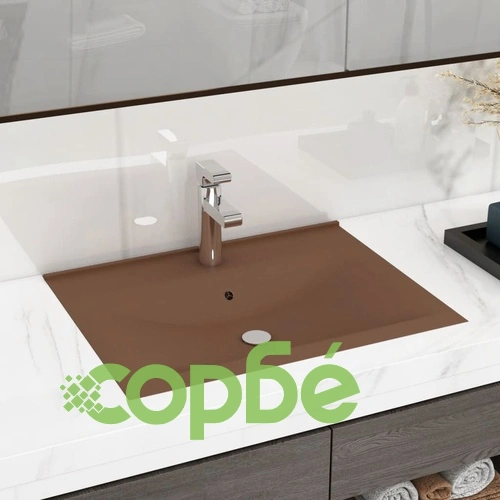 Луксозна мивка с отвор за кран кремав мат 60x46 см керамика ➤ топ цена ➤ sorbe.bg