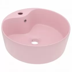 Луксозна мивка с преливник розов мат 36x13 см керамика