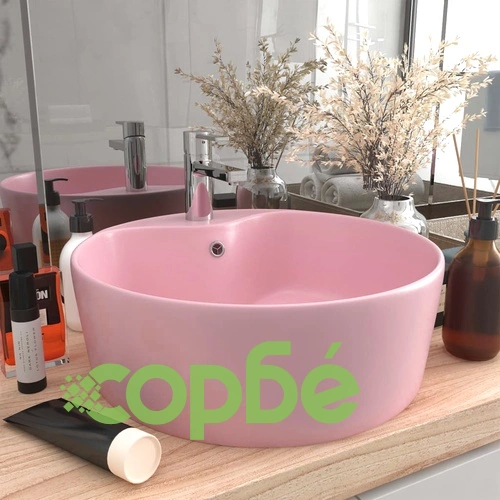 Луксозна мивка с преливник розов мат 36x13 см керамика ➤ топ цена ➤ sorbe.bg