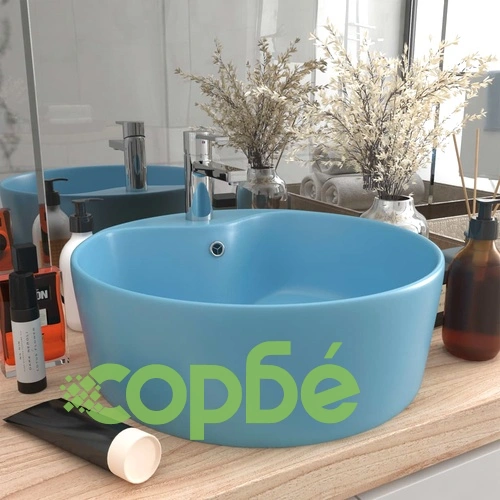 Луксозна мивка с преливник светлосин мат 36x13 см керамика ➤ топ цена ➤ sorbe.bg