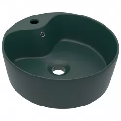 Луксозна мивка с преливник тъмнозелен мат 36x13 см керамика