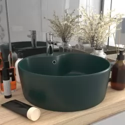 Луксозна мивка с преливник тъмнозелен мат 36x13 см керамика