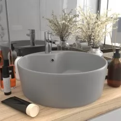 Луксозна мивка с преливник светлосив мат 36x13 см керамика