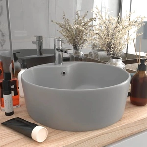 Луксозна мивка с преливник светлосив мат 36x13 см керамика