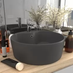 Луксозна мивка с преливник тъмносив мат 36x13 см керамика
