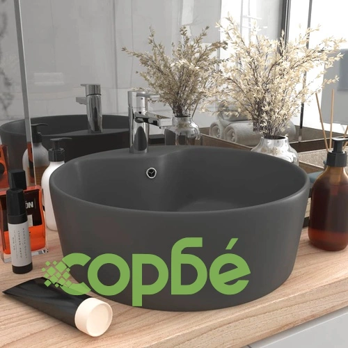 Луксозна мивка с преливник тъмносив мат 36x13 см керамика ➤ топ цена ➤ sorbe.bg