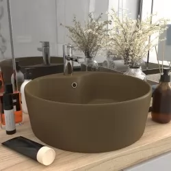 Луксозна мивка с преливник кремав мат 36x13 см керамика