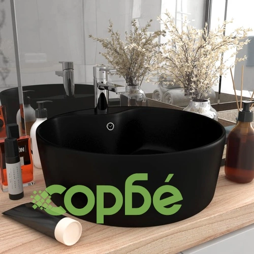 Луксозна мивка с преливник черен мат 36x13 см керамика  ➤ топ цена ➤ sorbe.bg