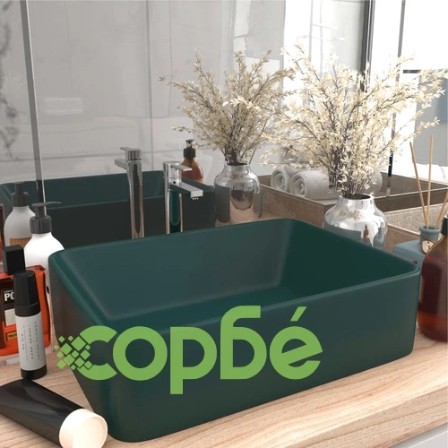 Луксозна мивка, матово тъмнозелена, 41x30x12 см, керамика ➤ топ цена ➤ sorbe.bg