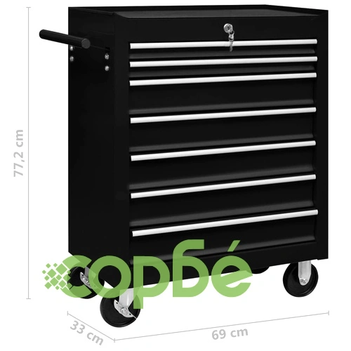Количка за инструменти със 7 чекмеджета, черна   ➤ топ цена ➤ sorbe.bg