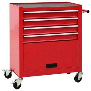 Количка за инструменти с 4 чекмеджета, стомана, червена