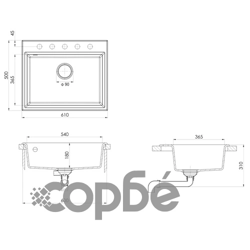 Кухненска мивка с преливник, черна, гранит ➤ топ цена ➤ sorbe.bg