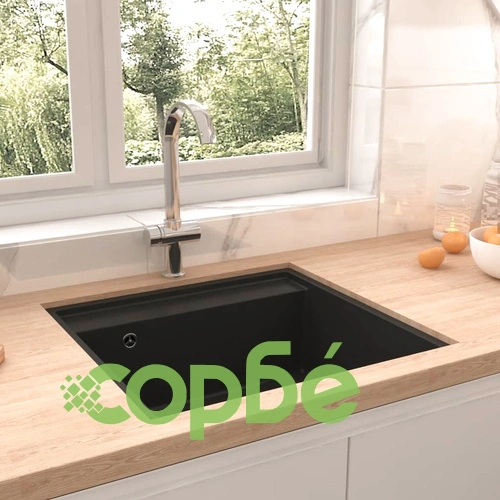 Кухненска мивка с преливник, черна, гранит ➤ топ цена ➤ sorbe.bg
