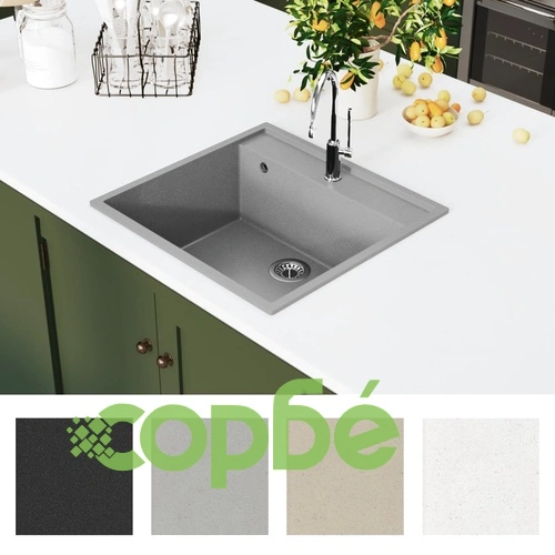 Кухненска мивка с преливник, сива, гранит ➤ топ цена ➤ sorbe.bg