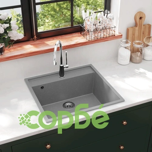 Кухненска мивка с преливник, сива, гранит ➤ топ цена ➤ sorbe.bg