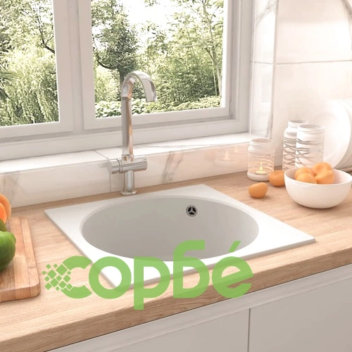 Кухненска мивка с преливник, бяла, гранит ➤ топ цена ➤ sorbe.bg