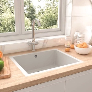 Кухненска мивка с преливник, бяла, гранит