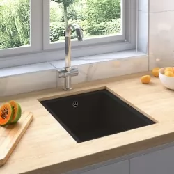 Кухненска мивка с преливник, черна, гранит