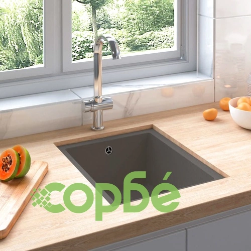 Кухненска мивка с преливник, сива, гранит ➤ топ цена ➤ sorbe.bg