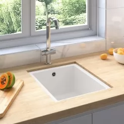 Кухненска мивка с преливник, бяла, гранит
