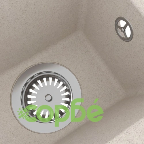 Кухненска мивка с преливник, бежова, гранит ➤ топ цена ➤ sorbe.bg