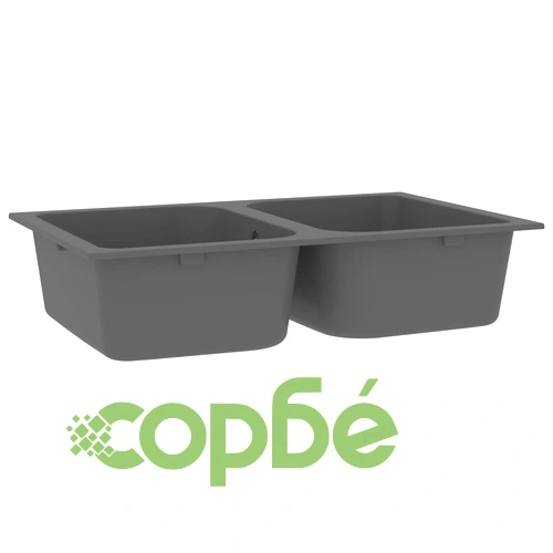 Кухненска мивка с преливник, двойно корито, сива, гранит ➤ топ цена ➤ sorbe.bg