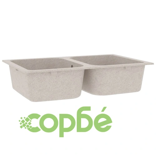 Кухненска мивка с преливник, двойно корито, бежова, гранит ➤ топ цена ➤ sorbe.bg