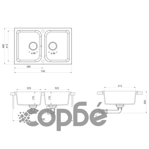 Кухненска мивка с преливник, двойно корито, бежова, гранит ➤ топ цена ➤ sorbe.bg