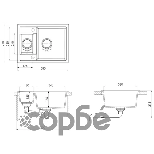 Кухненска мивка с преливник, двойно корито, черна, гранит ➤ топ цена ➤ sorbe.bg