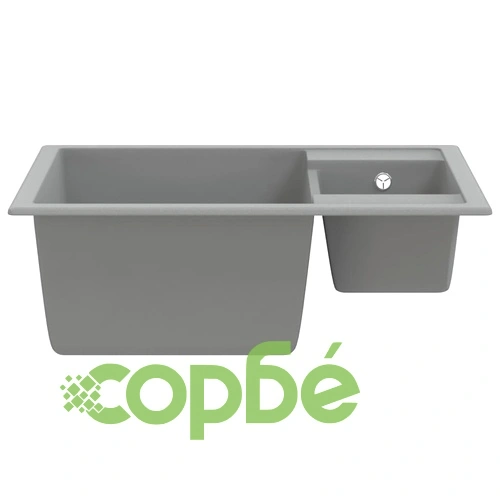 Кухненска мивка с преливник, двойно корито, сива, гранит ➤ топ цена ➤ sorbe.bg