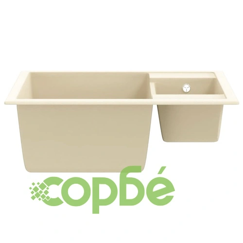 Кухненска мивка с преливник, двойно корито, бежова, гранит ➤ топ цена ➤ sorbe.bg