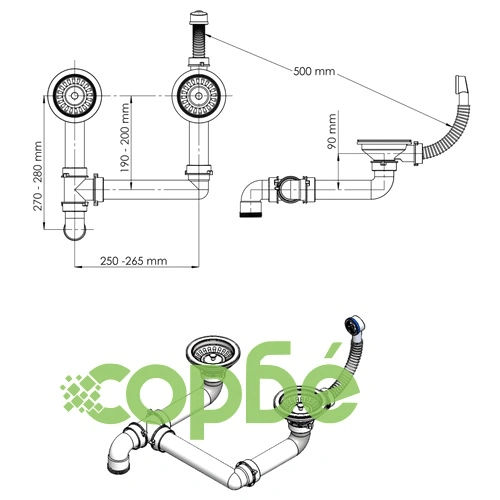 Кухненска мивка с преливник, двойно корито, бежова, гранит ➤ топ цена ➤ sorbe.bg
