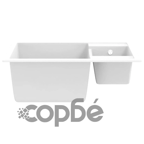 Кухненска мивка с преливник, двойно корито, бяла, гранит ➤ топ цена ➤ sorbe.bg