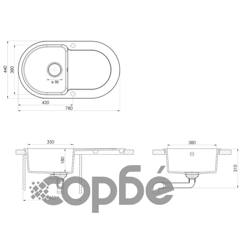 Кухненска мивка с преливник, овал, черна, гранит ➤ топ цена ➤ sorbe.bg