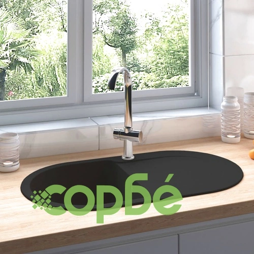 Кухненска мивка с преливник, овал, черна, гранит ➤ топ цена ➤ sorbe.bg