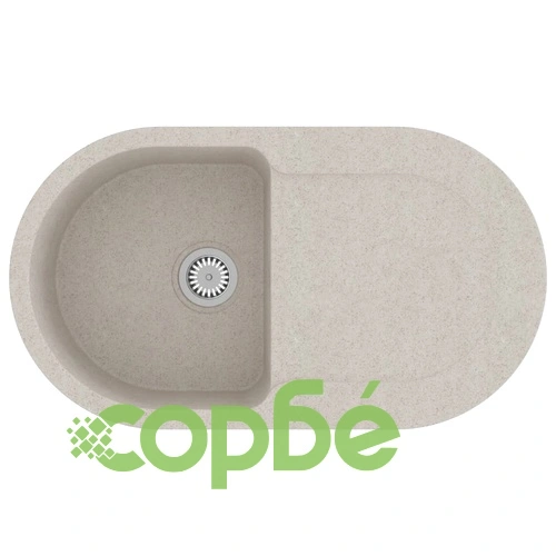 Кухненска мивка с преливник, овал, бежова, гранит ➤ топ цена ➤ sorbe.bg