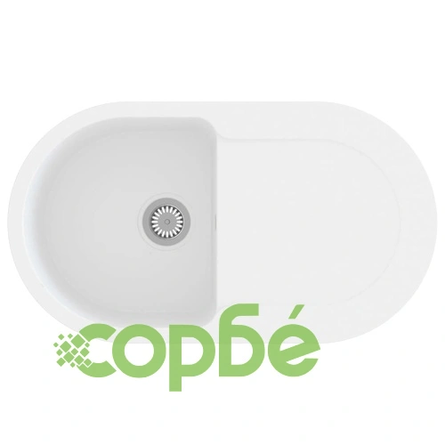 Кухненска мивка с преливник, овал, бяла, гранит ➤ топ цена ➤ sorbe.bg