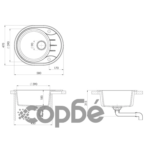 Кухненска мивка с преливник, овал, сива, гранит ➤ топ цена ➤ sorbe.bg