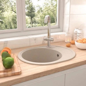 Кухненска мивка с преливник, овал, бежова, гранит