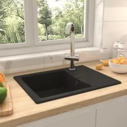 Кухненска мивка с преливник, овал, черна, гранит