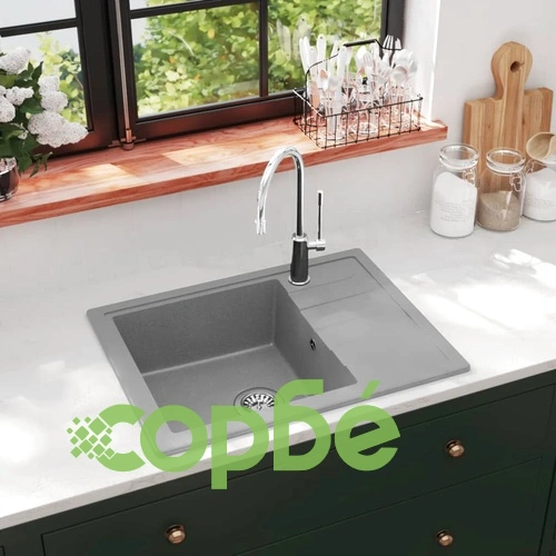Кухненска мивка с преливник, овал, сива, гранит ➤ топ цена ➤ sorbe.bg