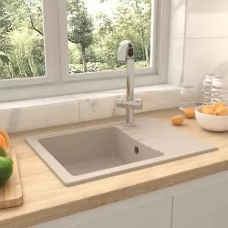 Кухненска мивка с преливник, овал, бежова, гранит