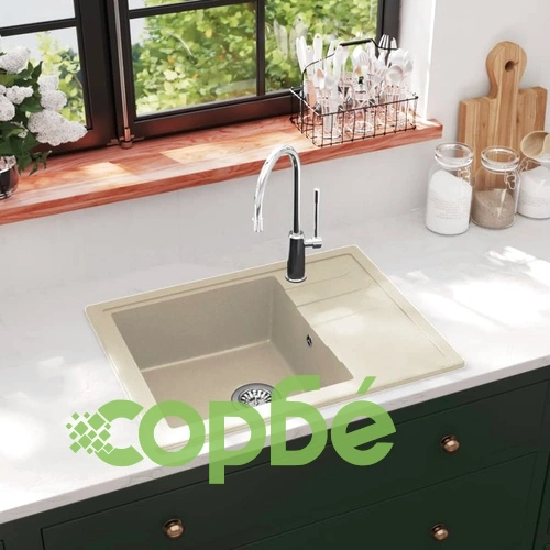 Кухненска мивка с преливник, овал, бежова, гранит ➤ топ цена ➤ sorbe.bg